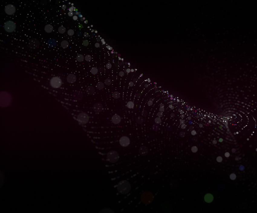A beautiful background of particles creating an abstract wave going into the distance with a depth of field. 3D rendering, 3D illustration.