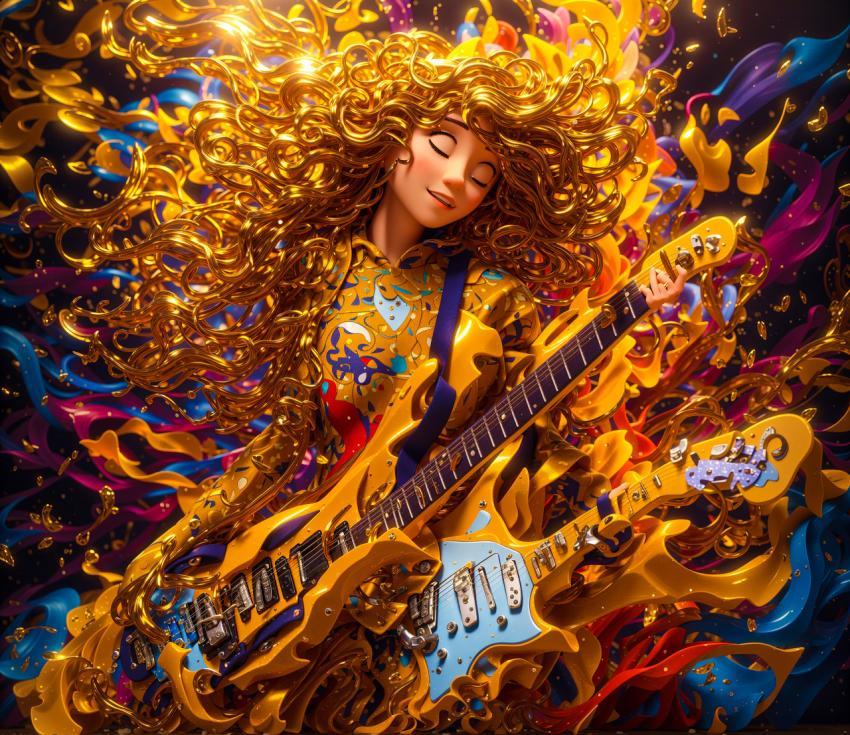3d abstract girl relax and guitar harmony