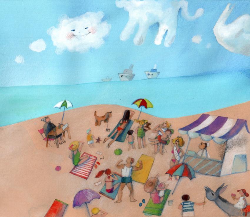people on the beach watching funny clouds