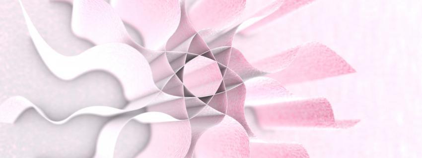 Three-dimensional textured wavy paper sheets are collected in a flower bud. 3D illustration, 3D rendering.