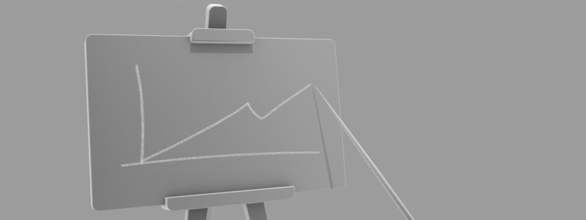 Presentation board with a pointer and a chart drawn in chalk. Stylish minimalistic render