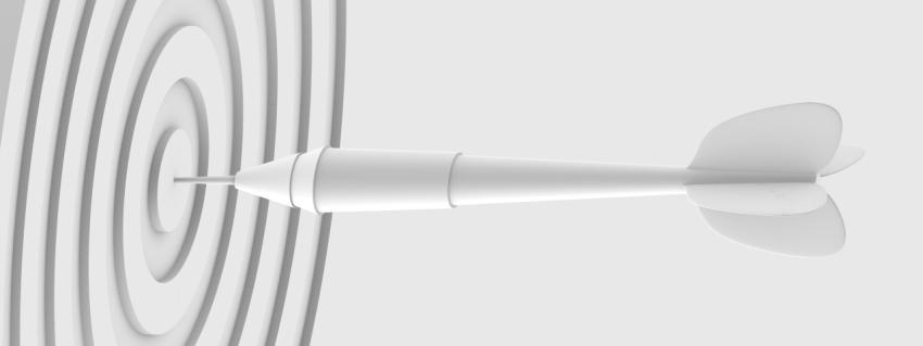 The dart hit right on target. Simple 3D illustration, 3D rendering.