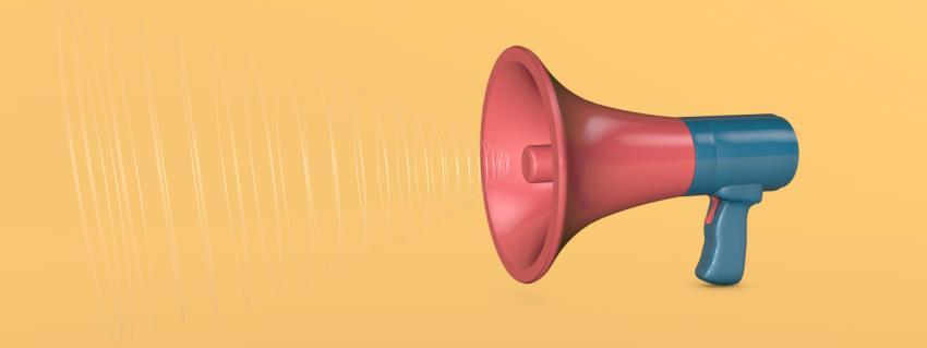 Stylish 3D Handheld Loudspeaker that emulates sound waves. 3D illustration, 3D rendering.
