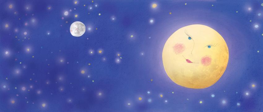 Venus and Moon in the glowing starry universe