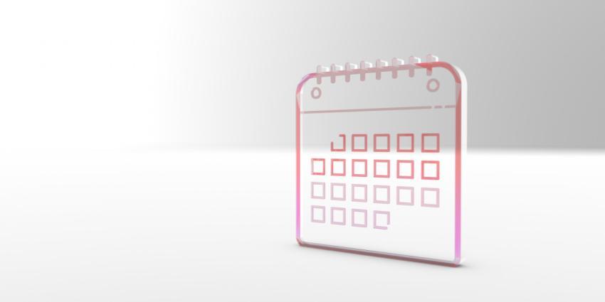 Three-dimensional, outline calendar icon. 3D illustration, 3D rendering.