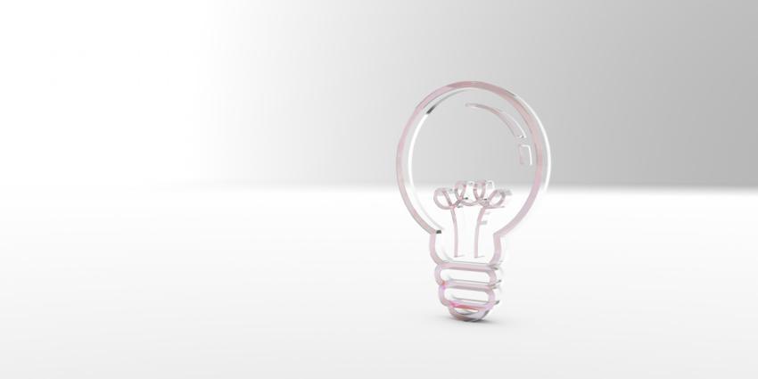 Three-dimensional, outline light bulb icon. 3D illustration, 3D rendering.