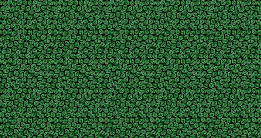 A background of repeating green leaves on a black background. Illustration.