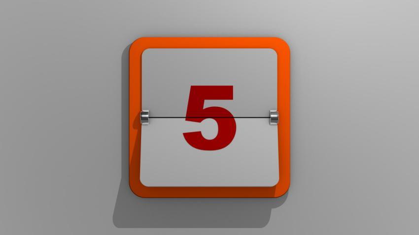 Stylish 3D rendering of a calendar depicting the fifth day. 3d illustration of the 5th day of the week or holiday and events. Slide number five.