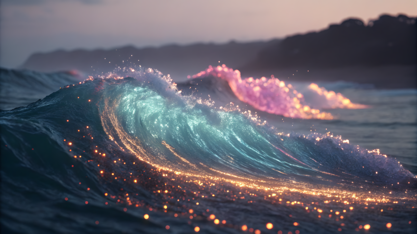Luminous Ocean Wave at Sunset