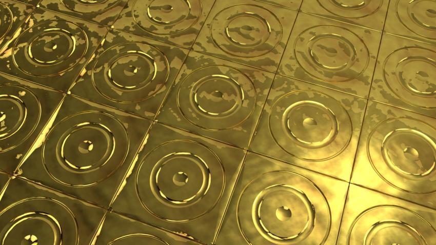 Tile with a Golden metal texture Perspective Extruded ring patterns