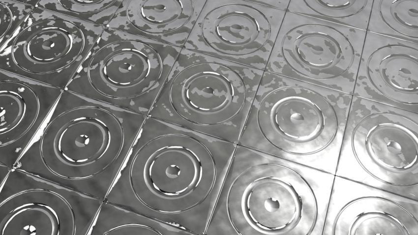 Tile with a silver metal texture Perspective Extruded ring patterns