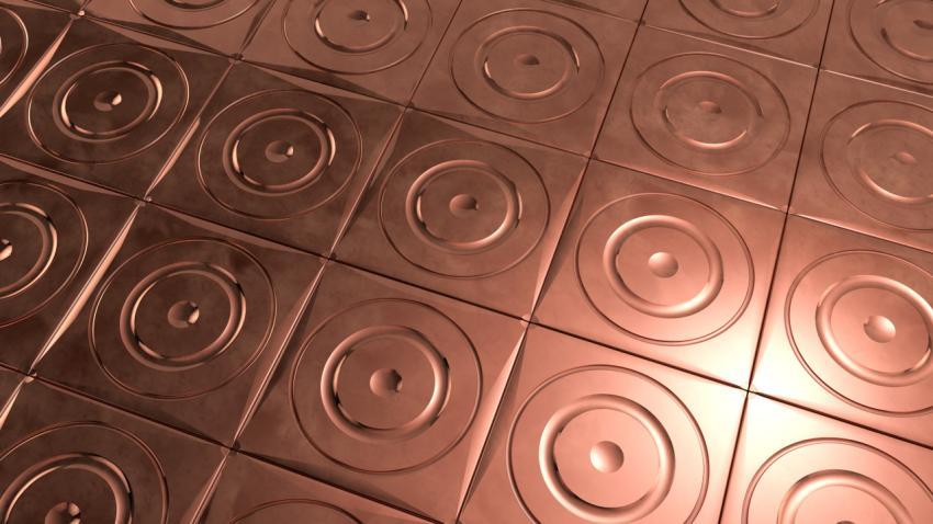 Tile with a copper metal texture Perspective Extruded ring patterns