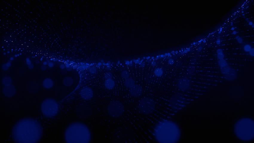A beautiful background of particles creating an abstract wave going into the distance with a depth of field. 3D rendering, 3D illustration.