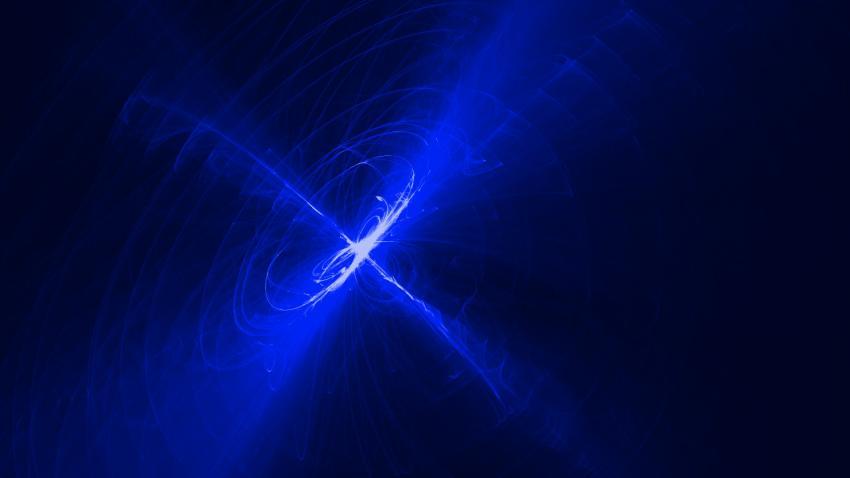 Radiation flash, blue abstract background.