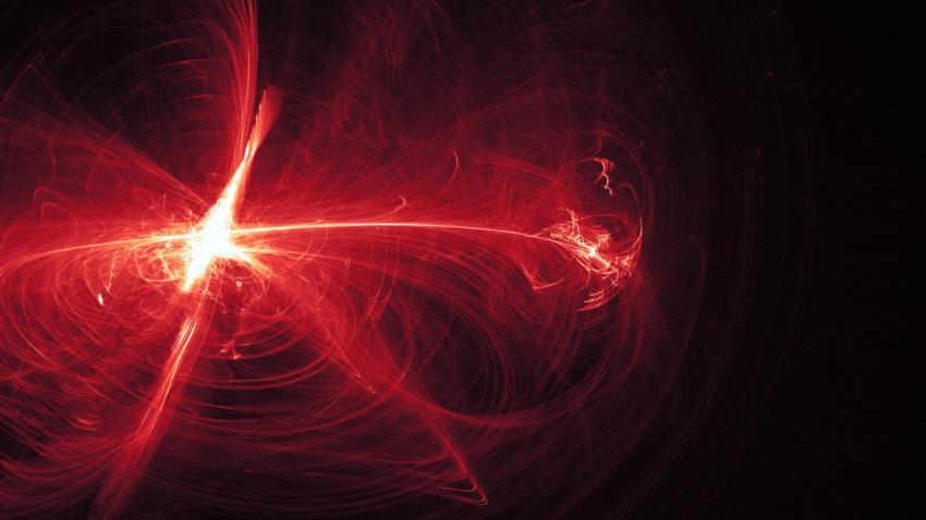 Radiation flash, red abstract background.