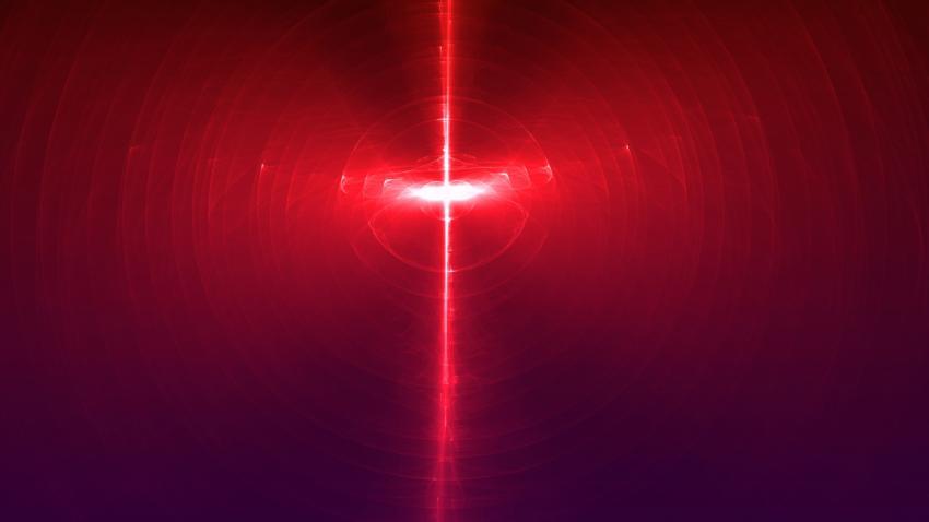 A dagger created from light and light waves on a red background. Beautiful abstract background
