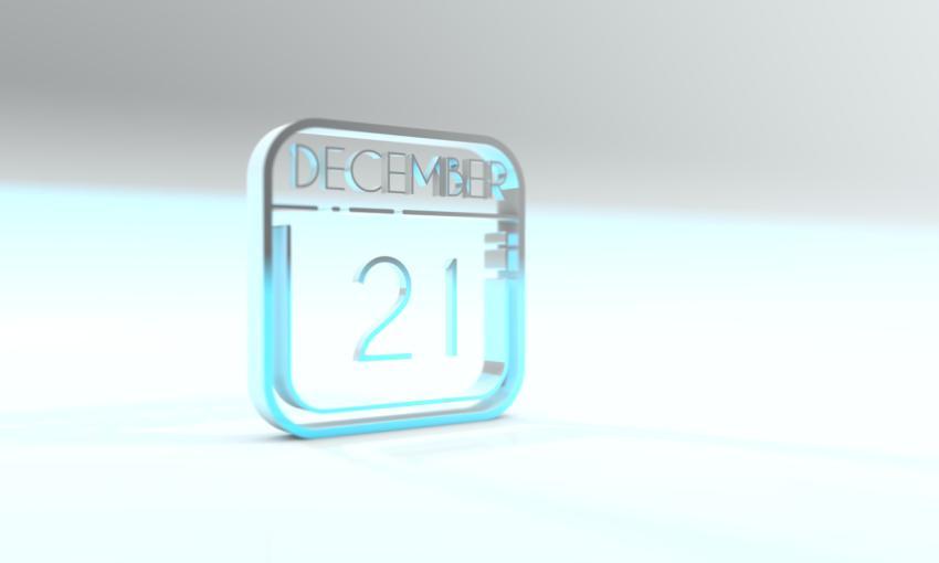 December 21 on the calendar. Cyanite colored icon. Light blue background. 3d illustration, 3d rendering.