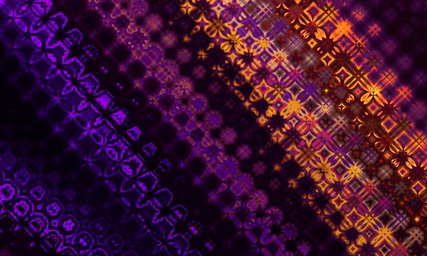 Beautiful abstract background with patterns of rich and saturated shades of phylet and gold, illustration.