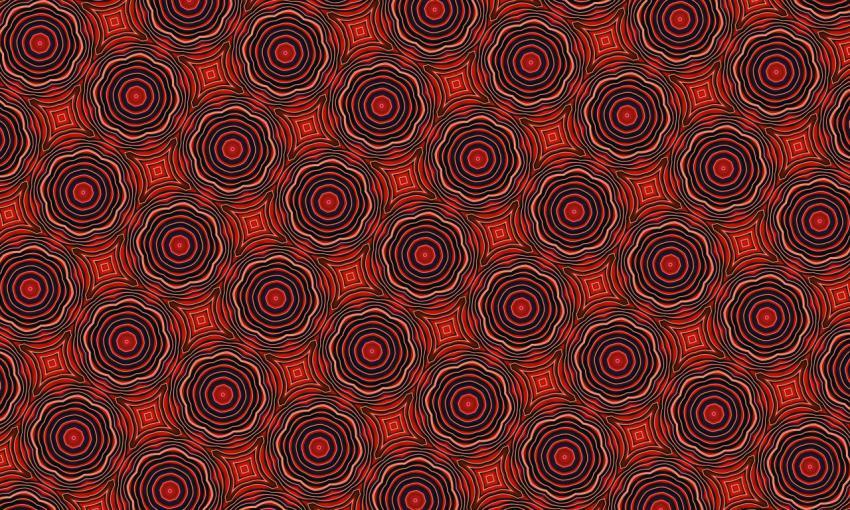Red background with floral seamless poppy pattern, illustration.