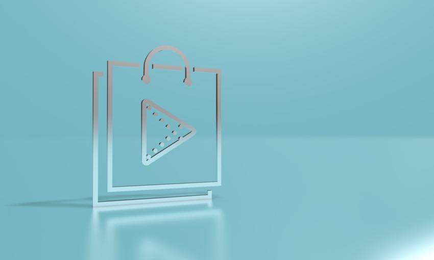 Outline shopping bags icon, play icon. 3D illustration, 3D rendering.