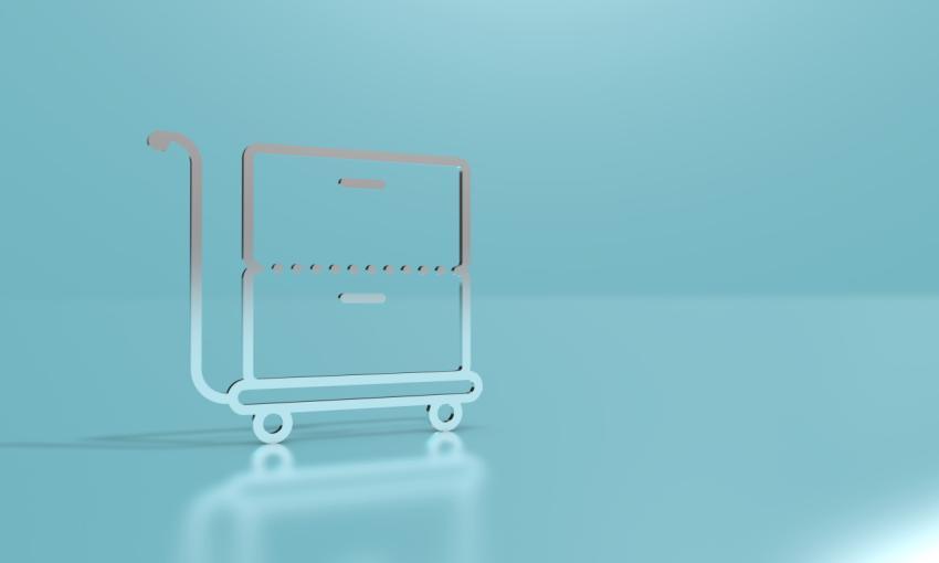 Outline icon of cargo cart with boxes. 3D illustration, 3D rendering.