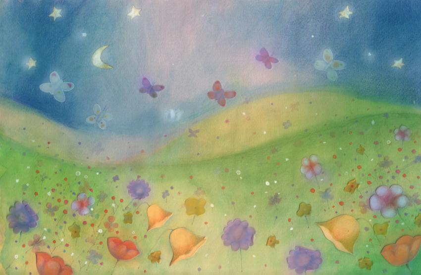 sunny spring flowery meadow full of butterflies