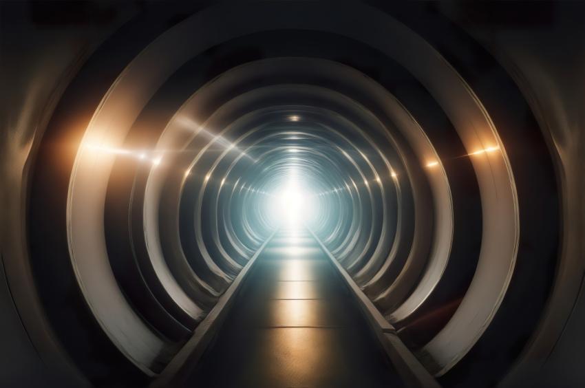 Infinite Depths: Illuminated Tunnel with Lens Flares and Depth of Field
