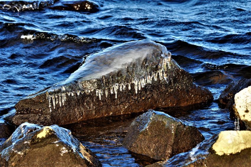 frozen rocks in the water