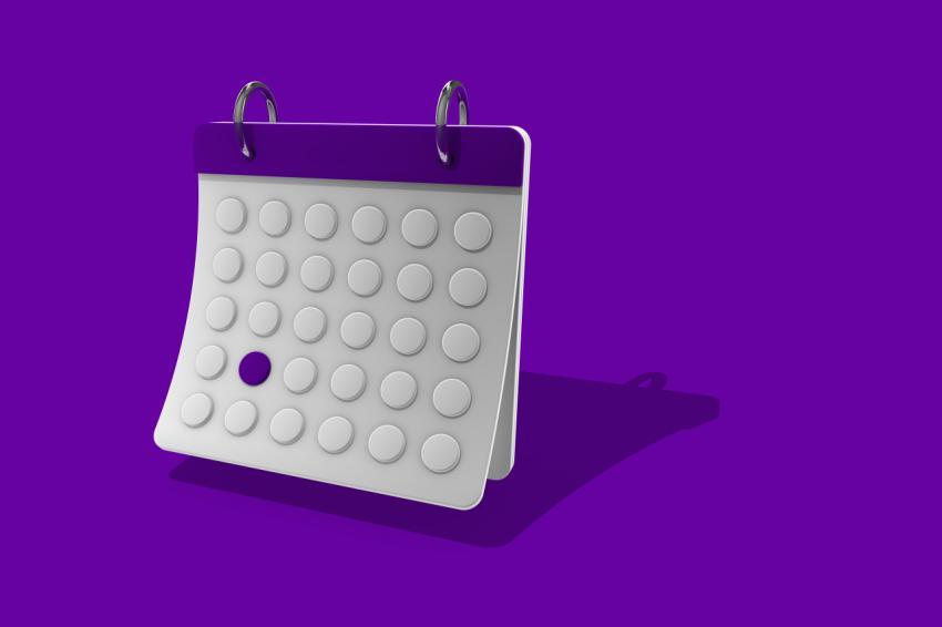 Stylish 3d calendar on a purple background. Minimalistic design.