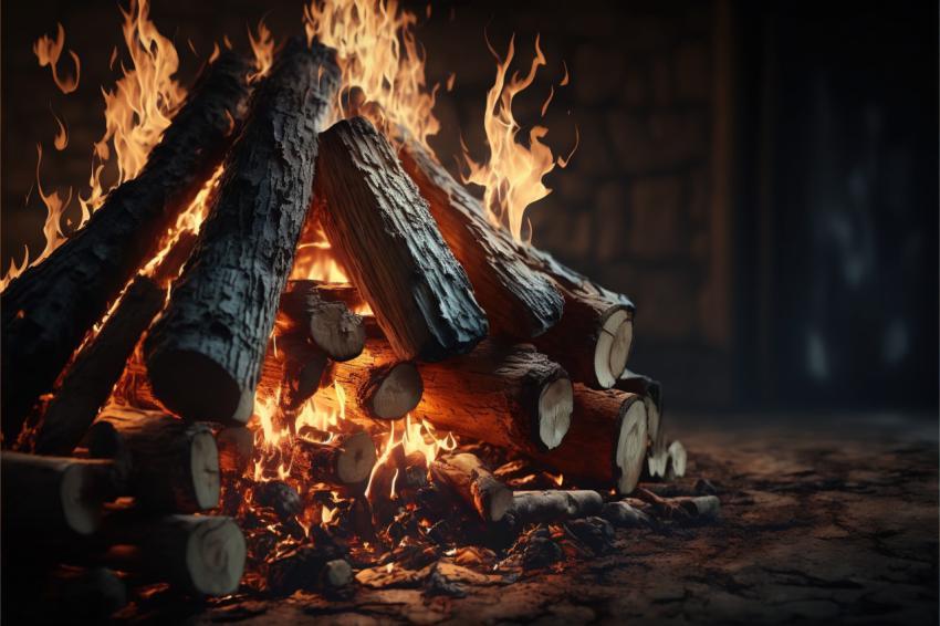 Enchanting Fireplace: Realistic Wood-Burning Illustration
