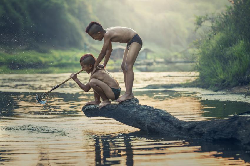 Children catch fish