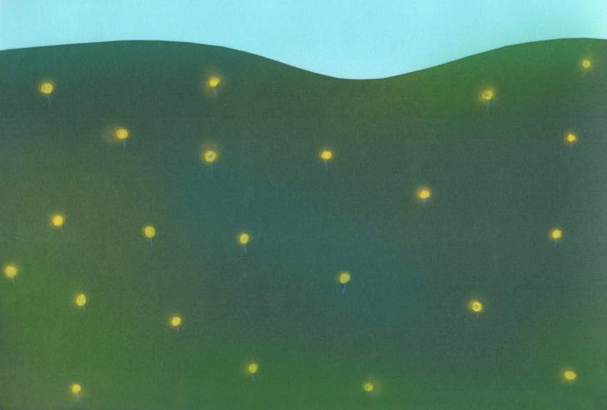 background of green meadow with small yellow flower pattern