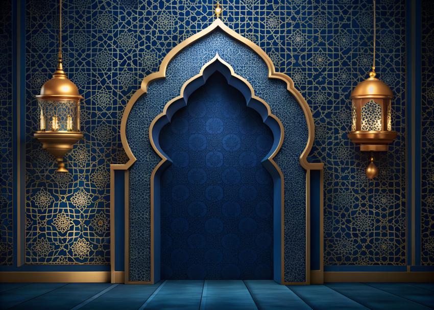 ramadan kareem luxurious dark blue mihrab background