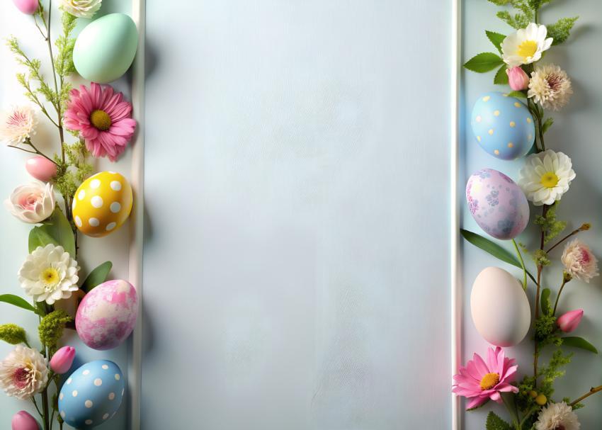 easter eggs with flowers copy space