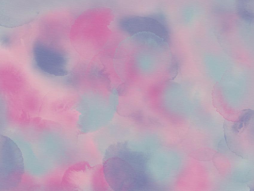 Watercolor background in blue pink and purple colors, soft pastel color splash and blotches with fringe bleed painting in abstract clouds shapes with paper texture