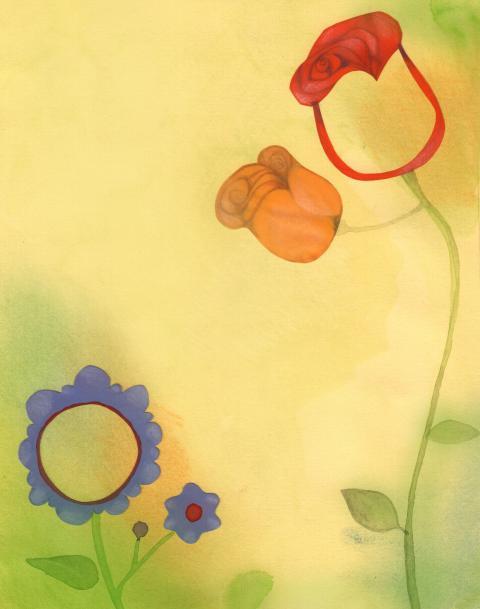 colorful flower photo frames on yellow background