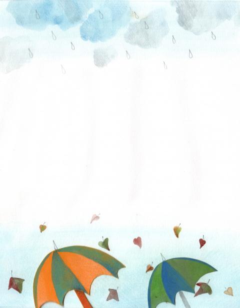 rainy autumn weather with colorful umbrellas