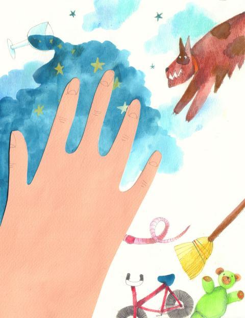 hand among various fantasy things