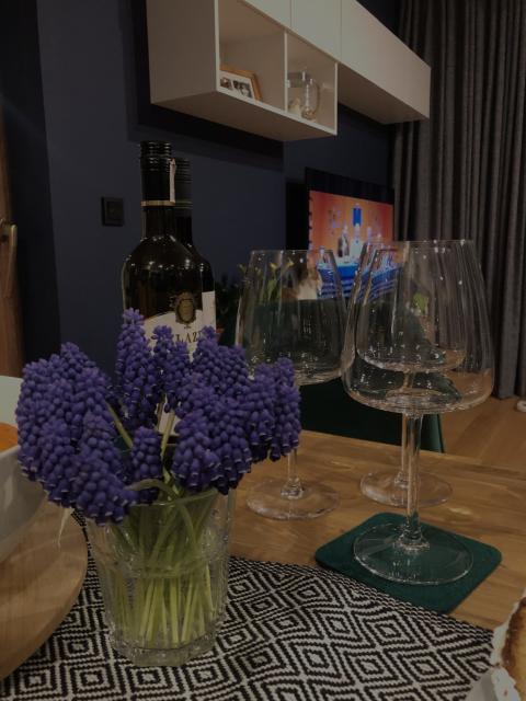 cozy evening with a glass of wine