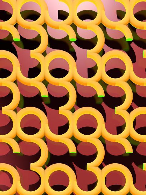 Background of ring-shaped yellow patterns. 3D illustration, 3D rendering.