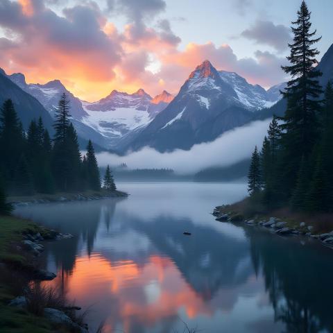 Serene Mountain Lake at Sunrise