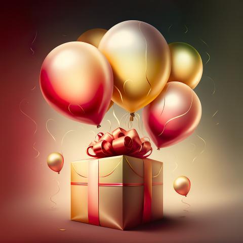 Big gift with balloons