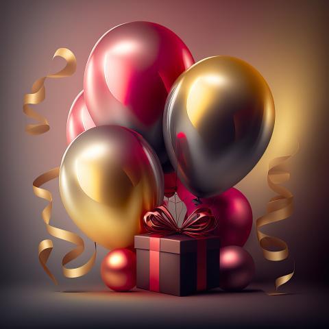 Big gift with balloons