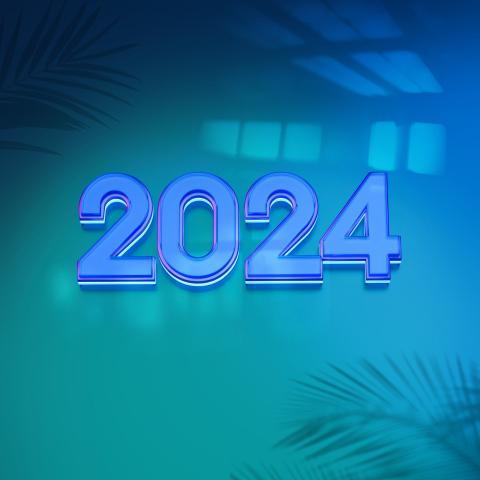 a blue and green new year wallpaper with a palm