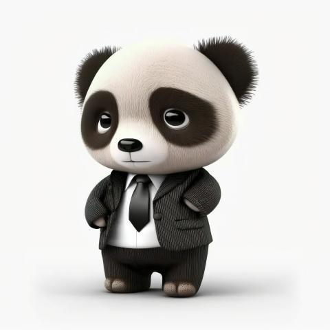 A cartoon panda dressed in a boss suit