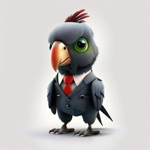 A cartoon parrot dressed in a boss suit