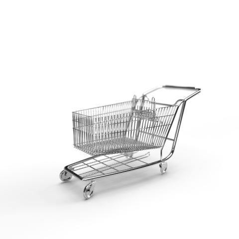 Empty shopping cart. 3d rendering, 3d illustration. White background.