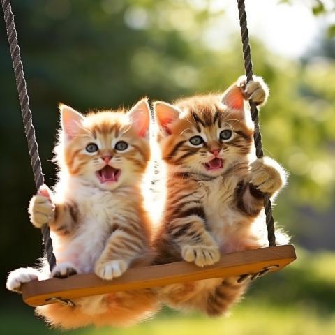 cat with kitten fun swing together 2
