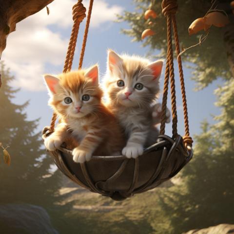 cat with kitten fun swing together 3