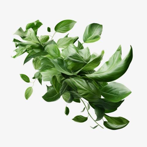 Flying realistic green leaves dancing flow 4